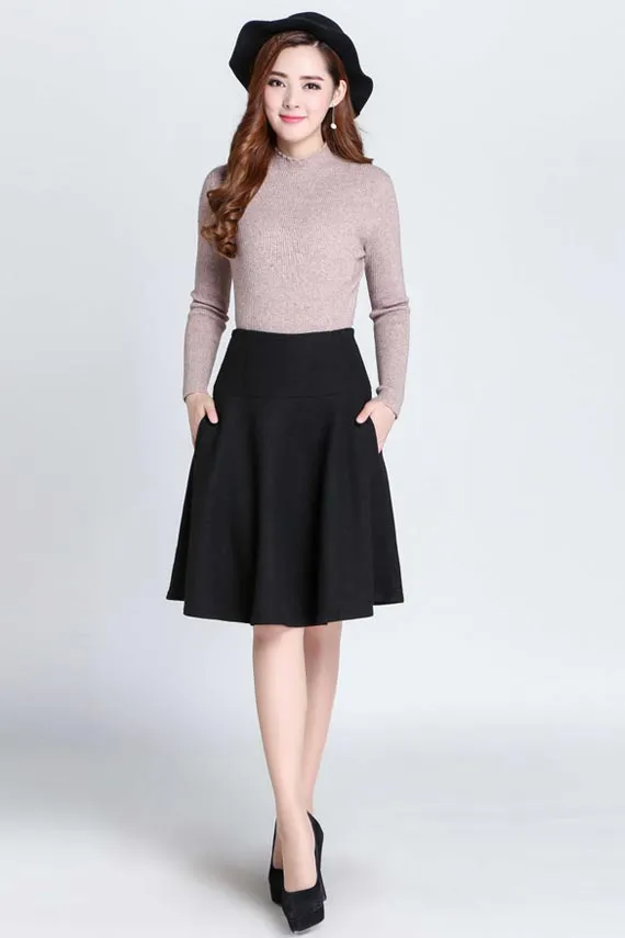 Handmade women's A-line wool skirt S078