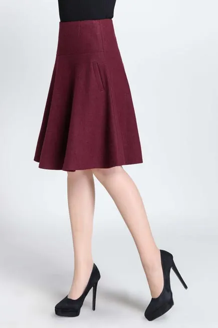 Handmade women's A-line wool skirt S078