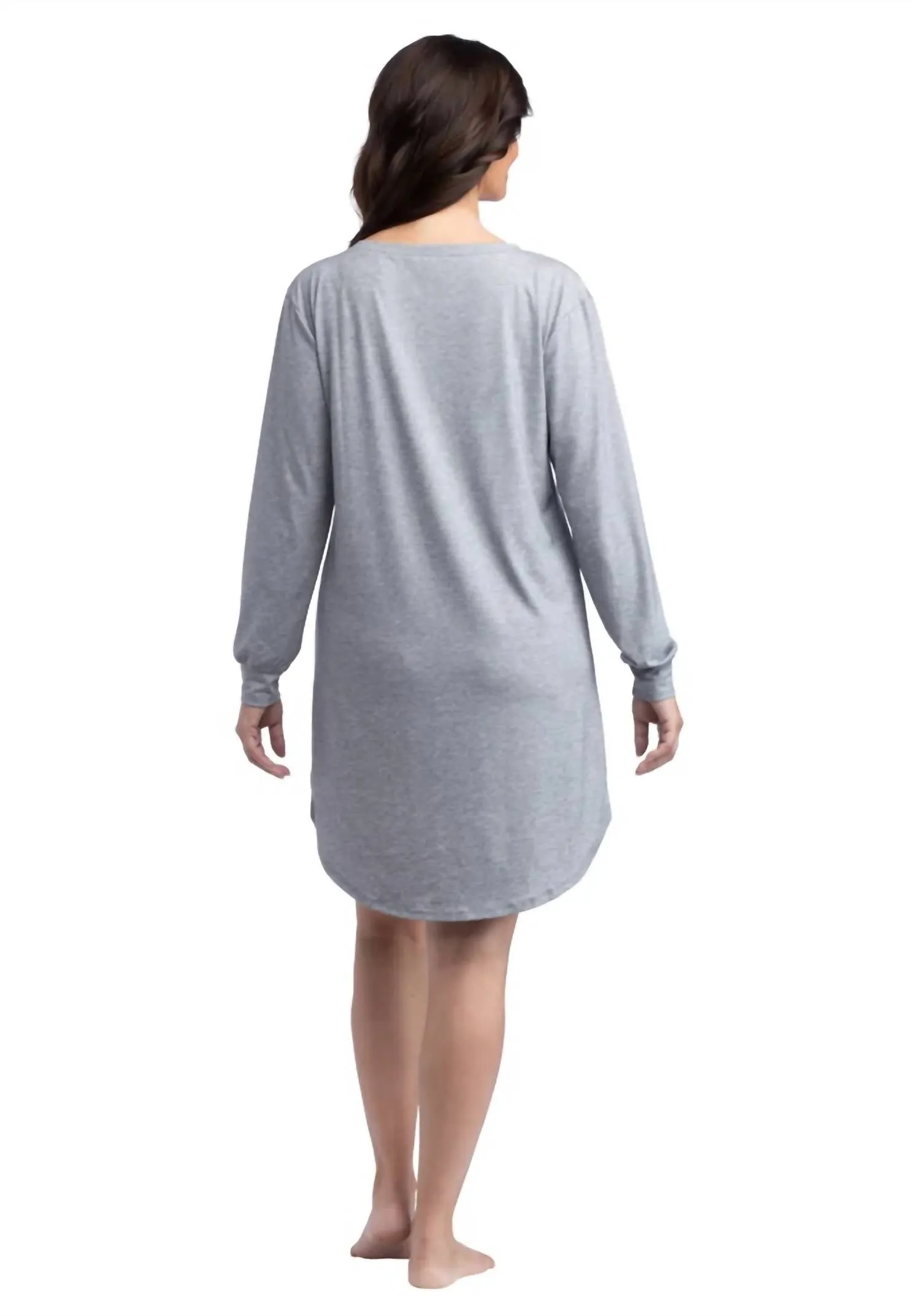 Hannah - 36" Ls Henley Sleep Shirt in Heather Grey