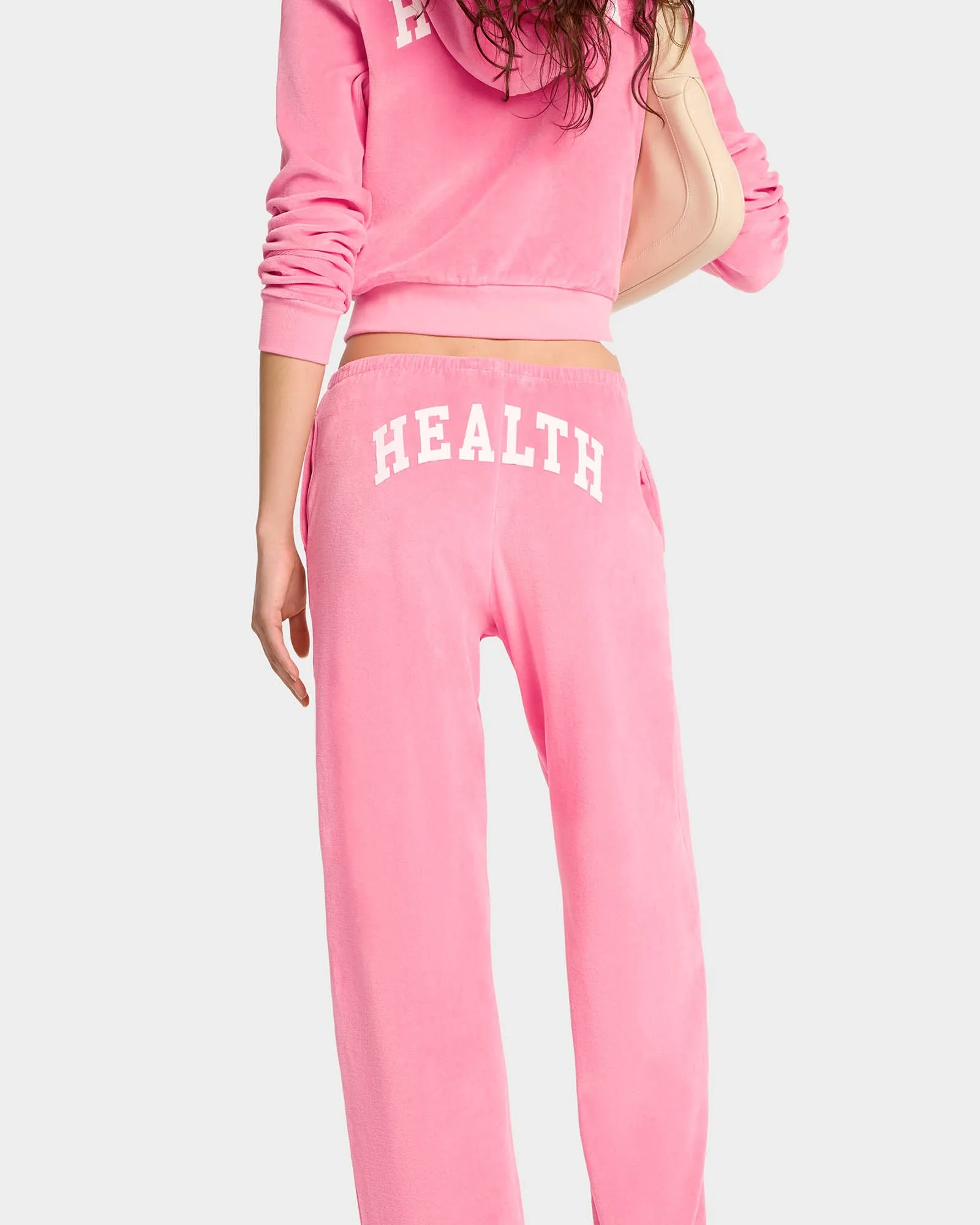 Health Ivy Velour Sweatpant - Cotton Candy/White