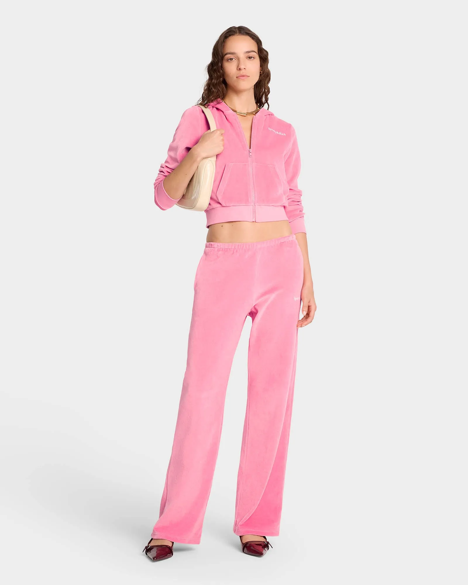 Health Ivy Velour Sweatpant - Cotton Candy/White