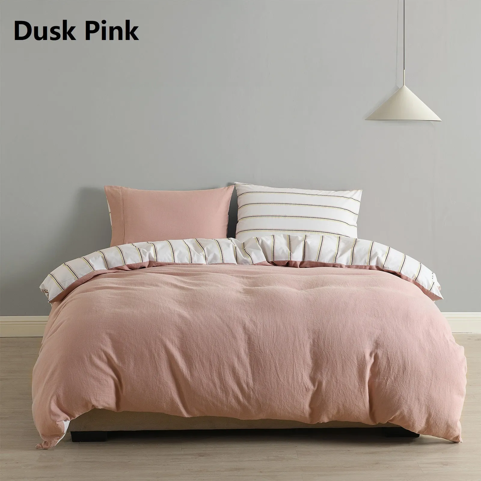 Hemp Cotton Blend Quilt Cover Set, Queen, Dusk Pink - Royal Comfort