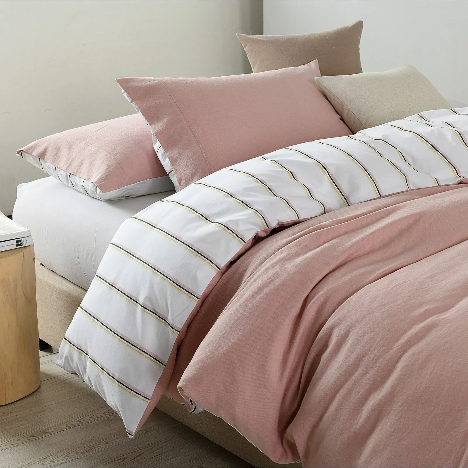 Hemp Cotton Blend Quilt Cover Set, Queen, Dusk Pink - Royal Comfort