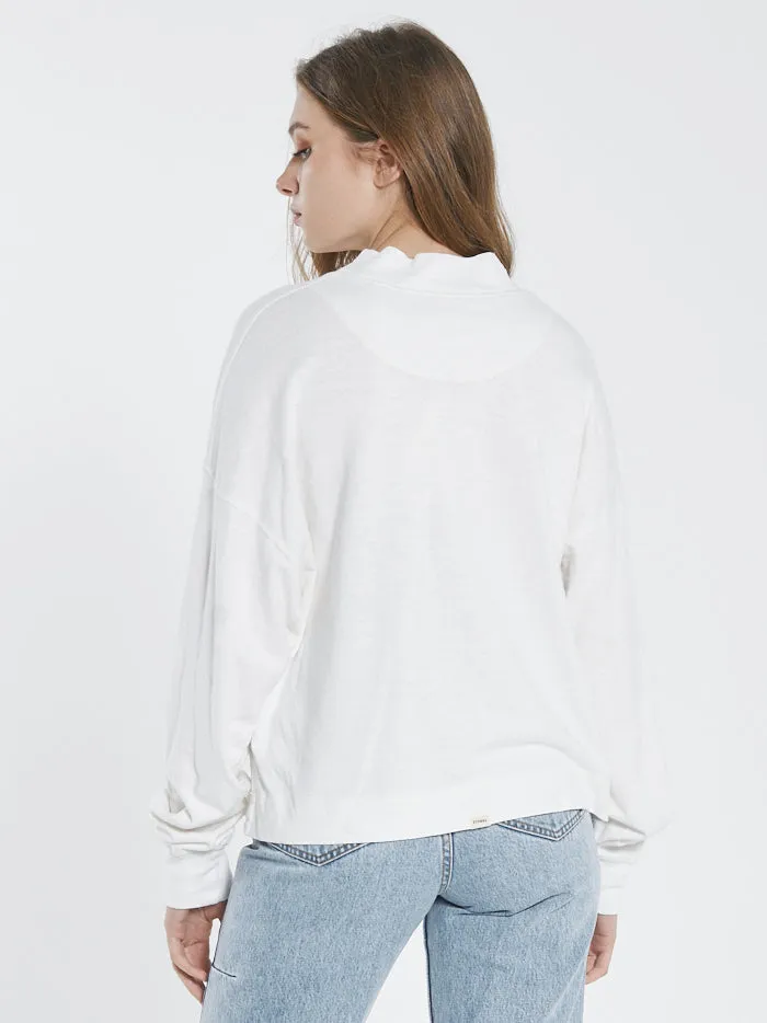 Hemp Mock Neck Long Sleeve Tee - Dirty White