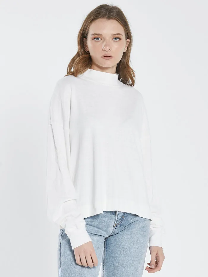 Hemp Mock Neck Long Sleeve Tee - Dirty White