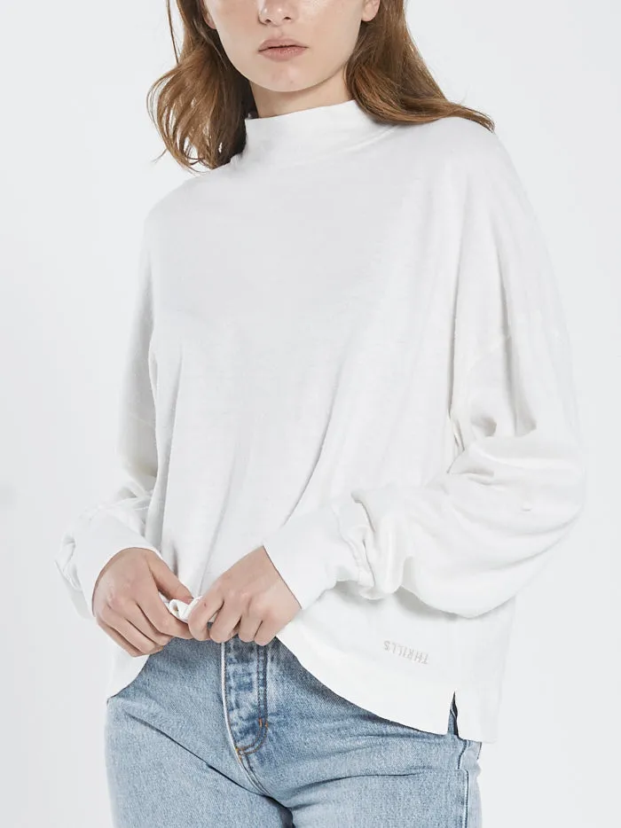 Hemp Mock Neck Long Sleeve Tee - Dirty White