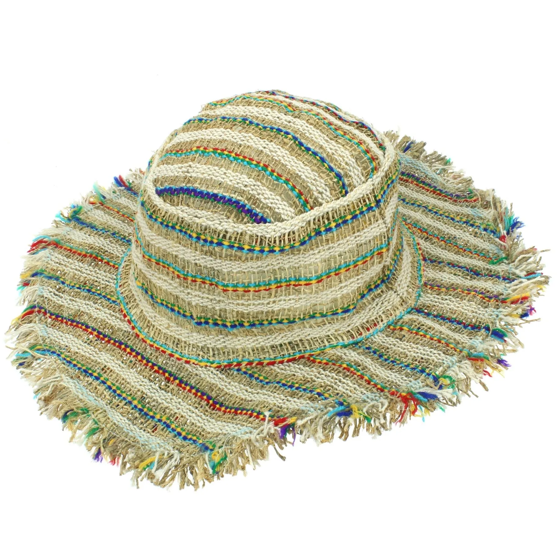 Hemp Sun Hat - Frayed Multi Stripe