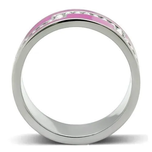 High polished (no plating) Stainless Steel Ring with Top Grade Crystal in Clear for Women Style TK244