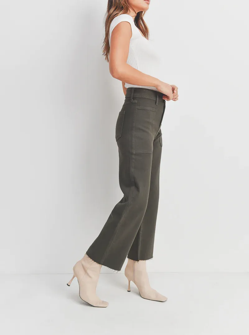 HIGH RISE WIDE LEG JEANS (FOREST GREEN)