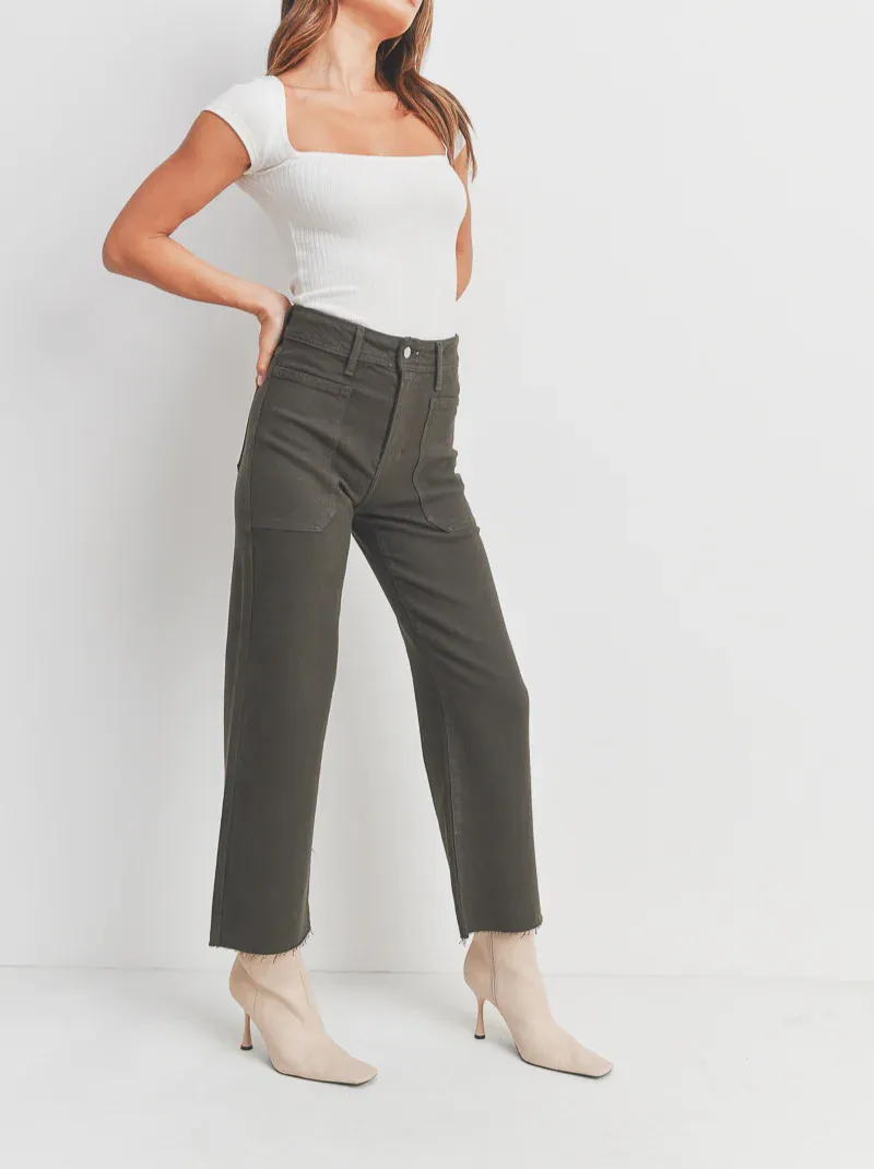 HIGH RISE WIDE LEG JEANS (FOREST GREEN)