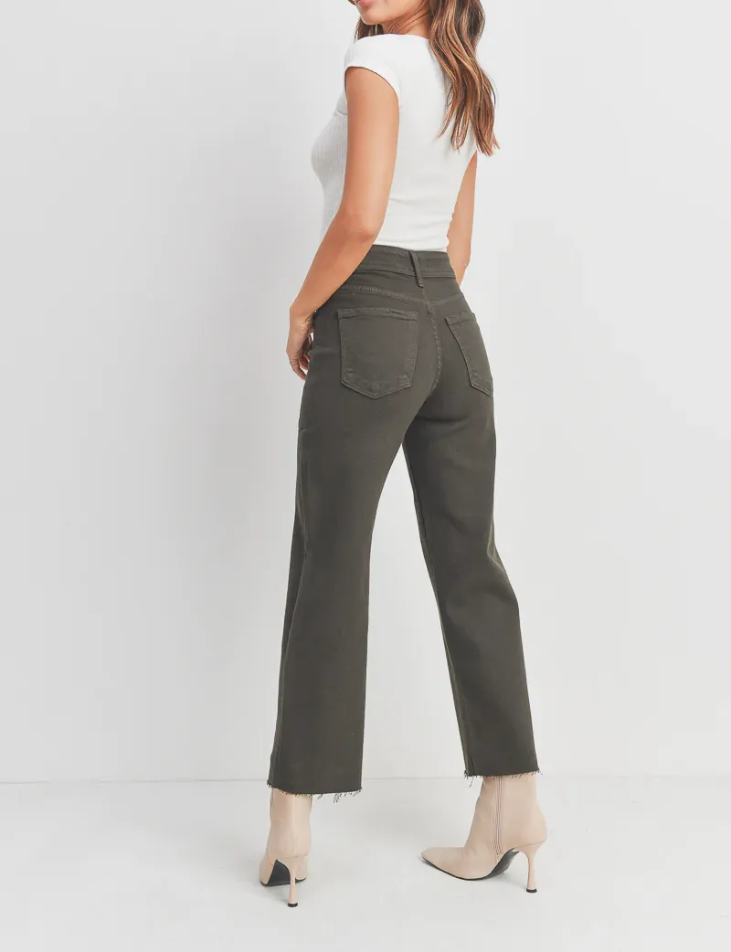 HIGH RISE WIDE LEG JEANS (FOREST GREEN)