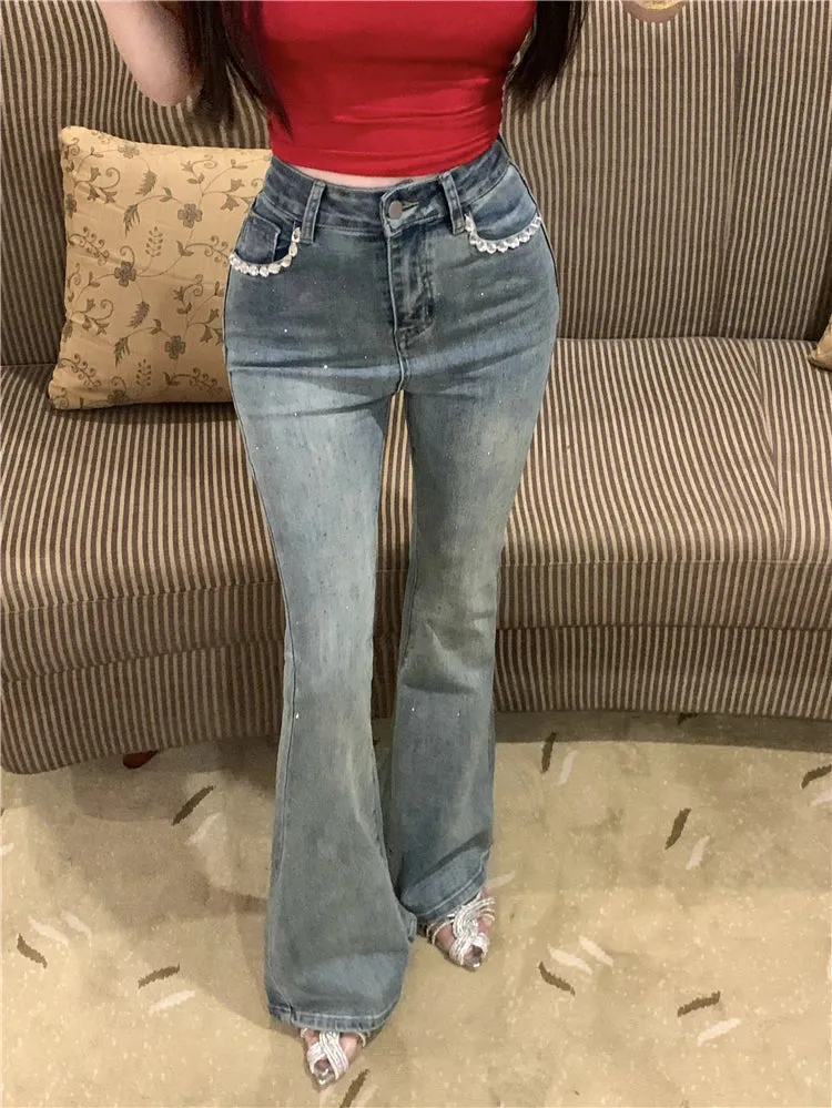 High Waist Diamond Flare Slim Jeans