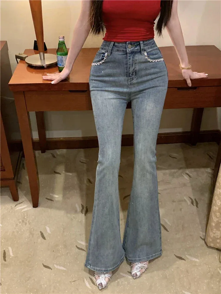 High Waist Diamond Flare Slim Jeans