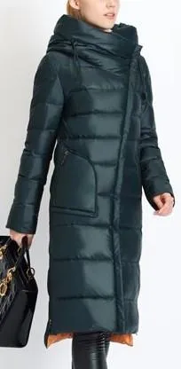 Hooded Thick Puffer Down Coat in Green