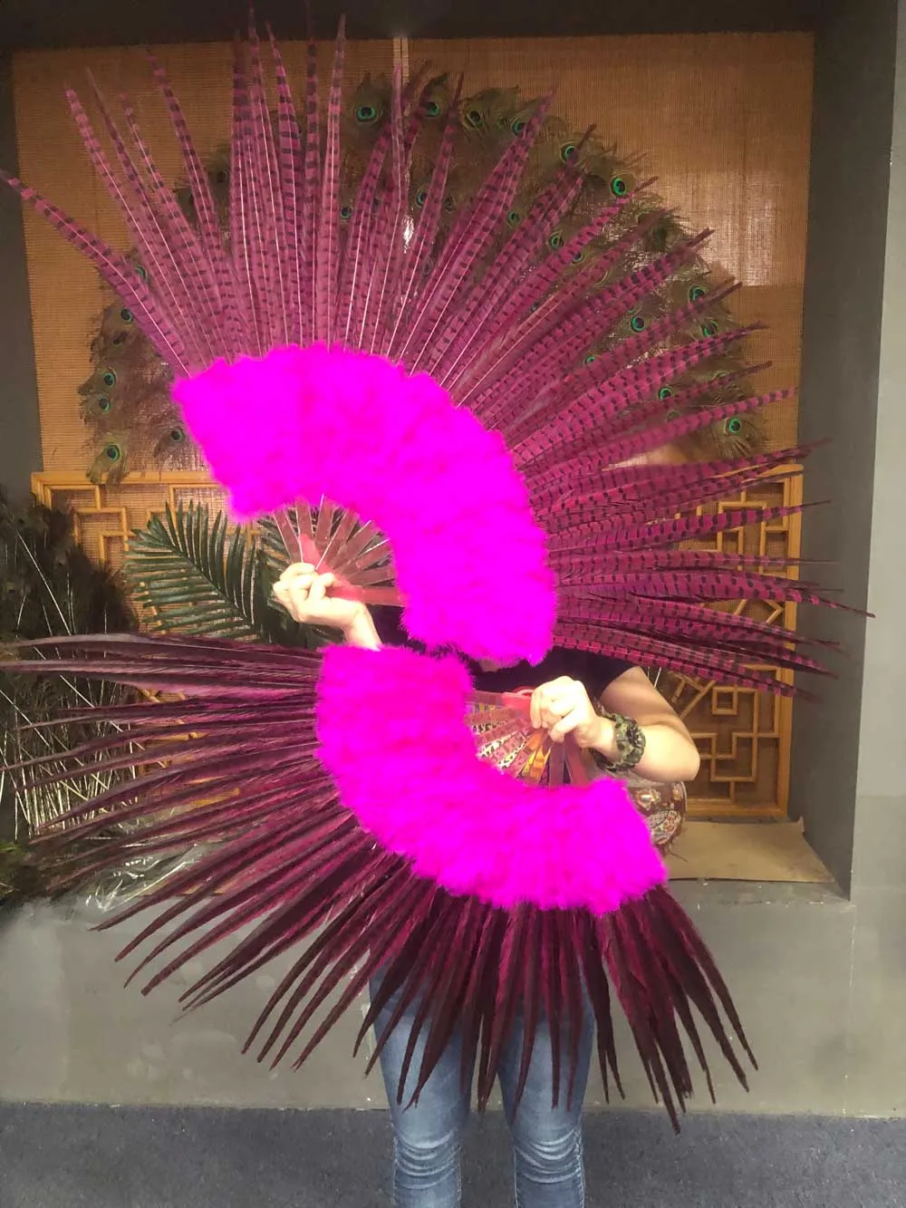 Hot pink Marabou & Pheasant Feather Fan