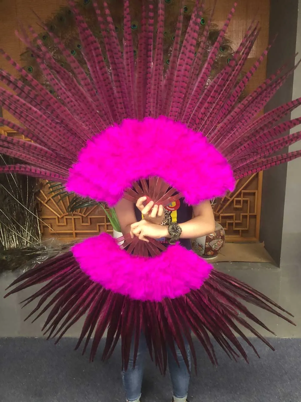 Hot pink Marabou & Pheasant Feather Fan