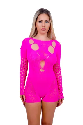 Hot Pink Mesh Fishnet Bodysuit