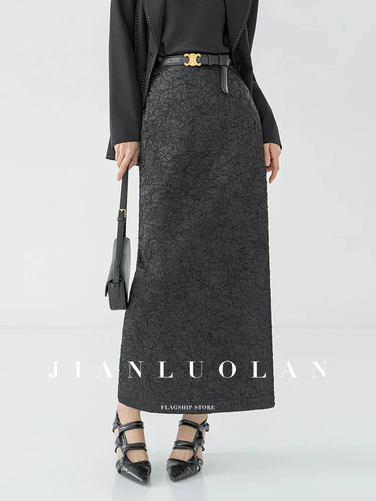 Huanzi heavy pressed stylish anti-wrinkle side slit high-end straight skirt - Ruma