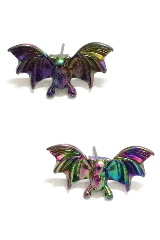 Iridescent Black Bat Post Earrings