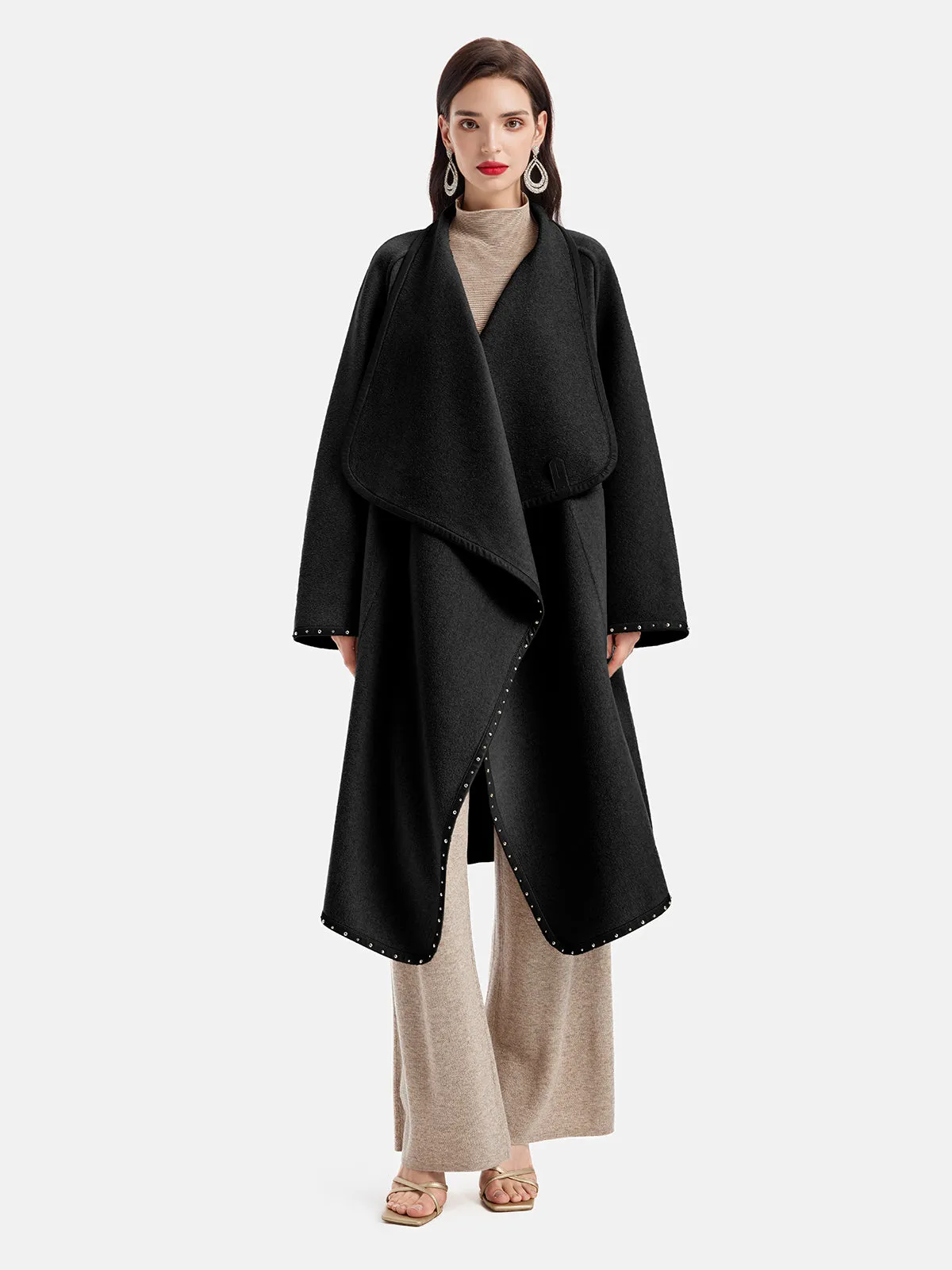 Irregular Silhouette Mid-Length Cashmere Coat