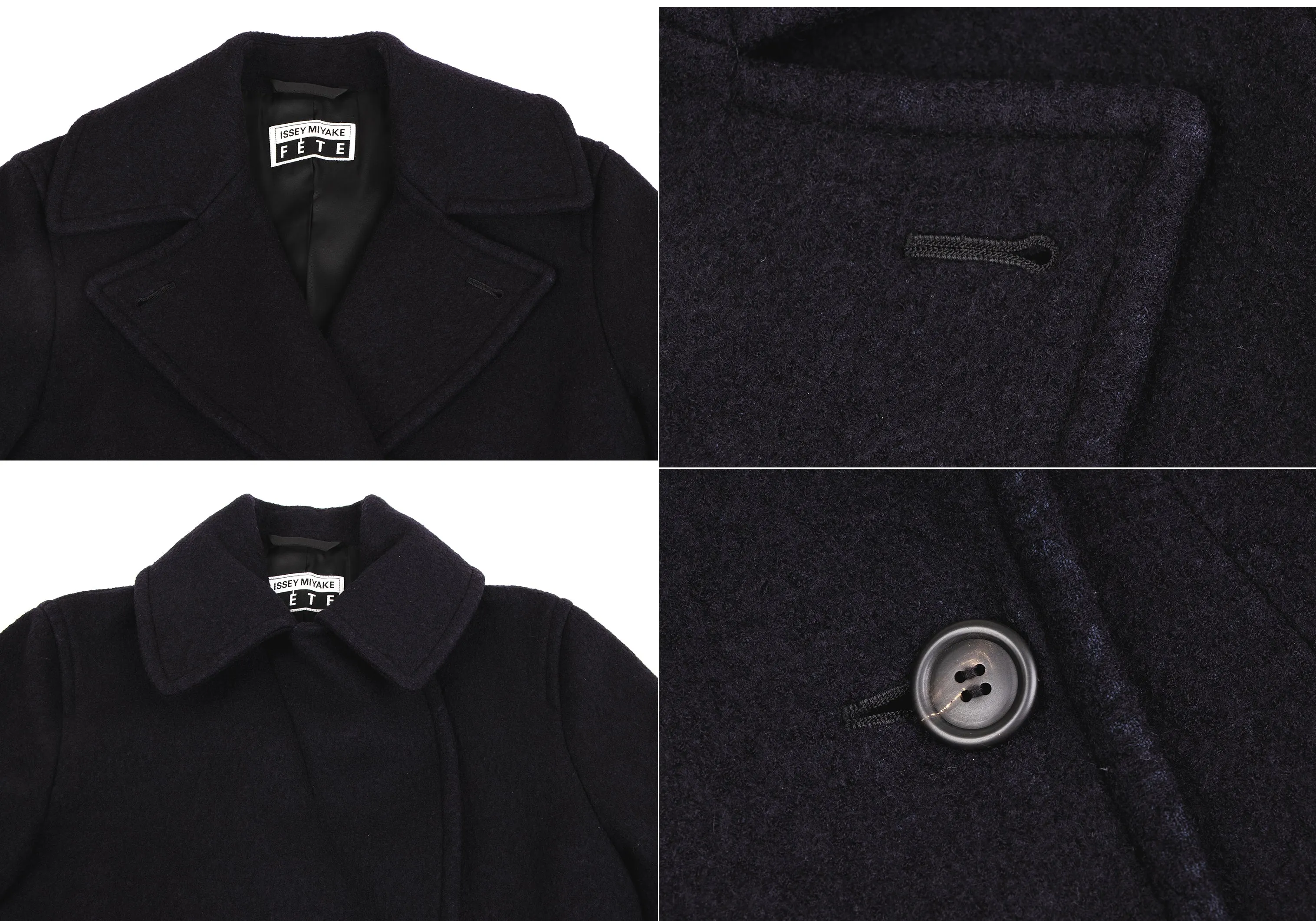 ISSEY MIYAKE JAPAN. FETE. Dark Navy Wool Cotton Belted Coat