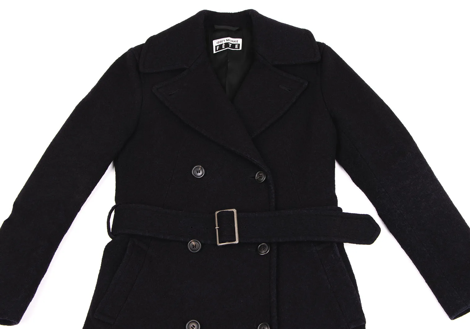 ISSEY MIYAKE JAPAN. FETE. Dark Navy Wool Cotton Belted Coat