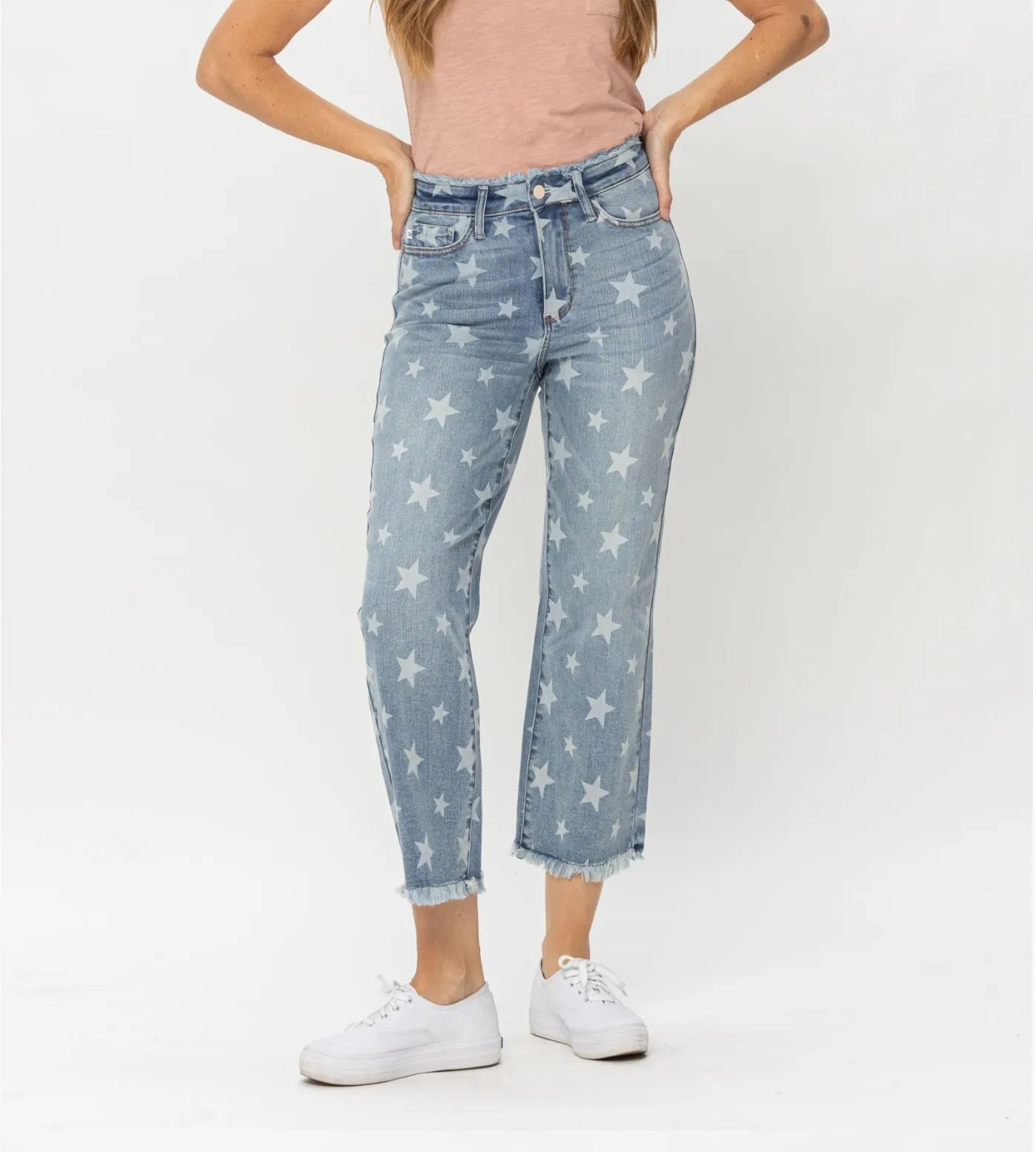 JB CURVY STAR PRINT CROPPED STRAIGHT JEANS