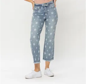 JB CURVY STAR PRINT CROPPED STRAIGHT JEANS