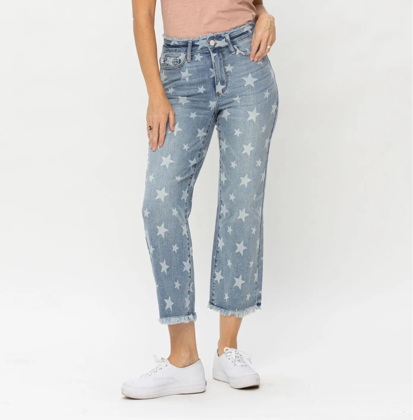 JB CURVY STAR PRINT CROPPED STRAIGHT JEANS