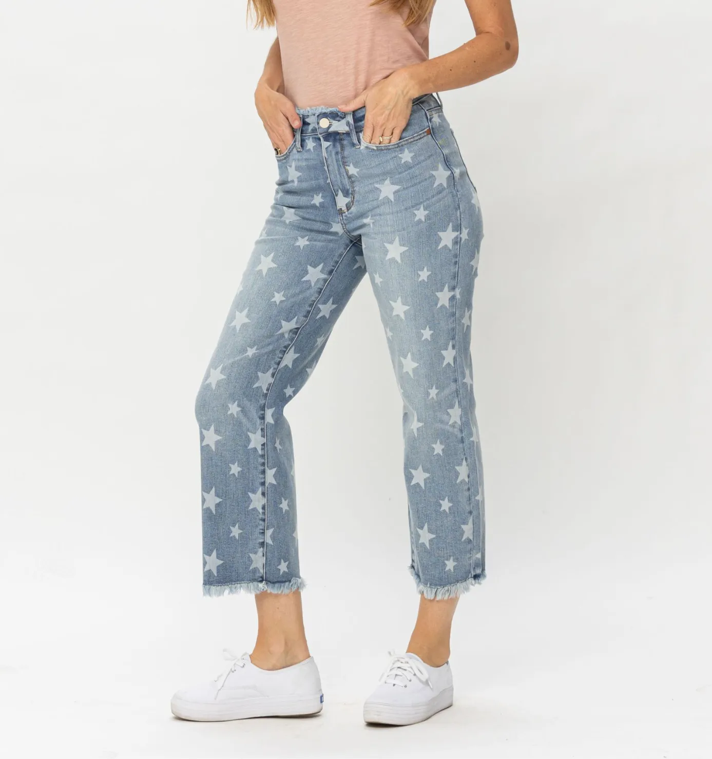 JB CURVY STAR PRINT CROPPED STRAIGHT JEANS