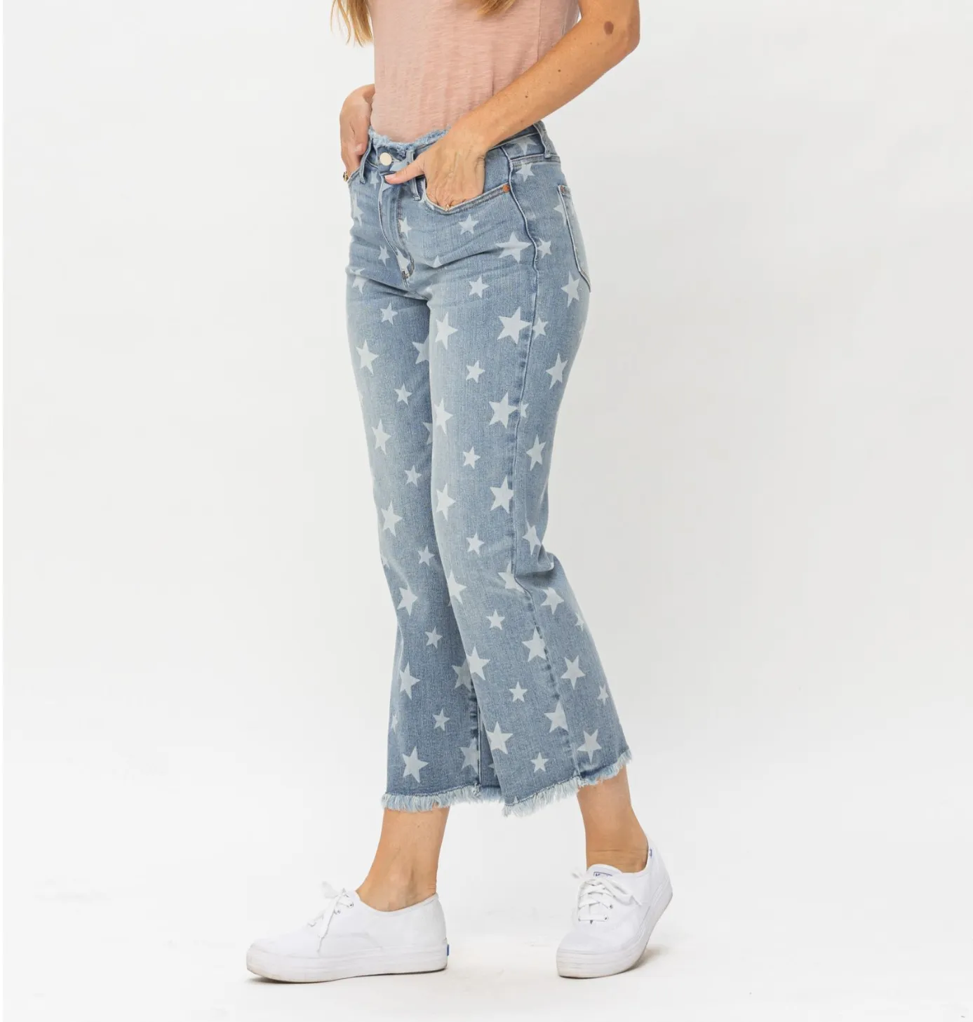 JB CURVY STAR PRINT CROPPED STRAIGHT JEANS