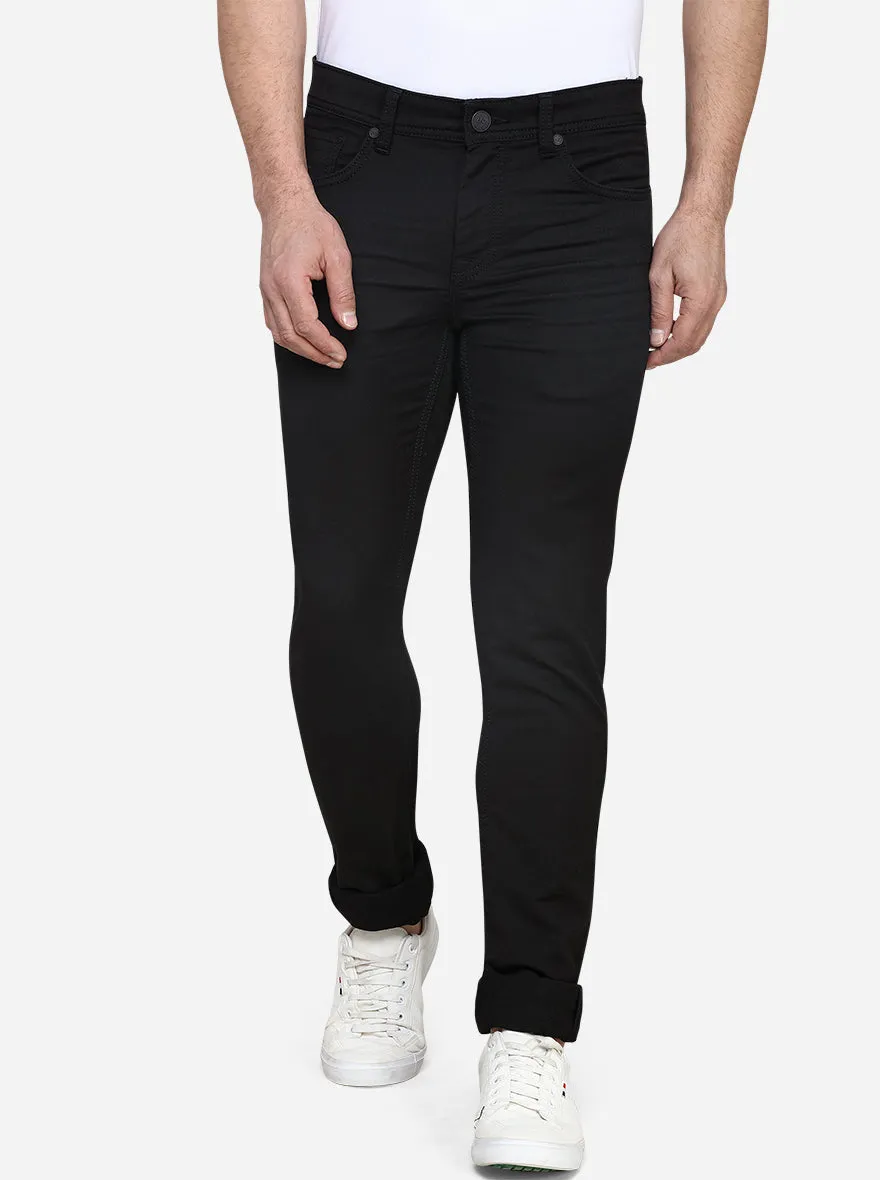 Jet Black Solid Slim Fit Jeans | JadeBlue