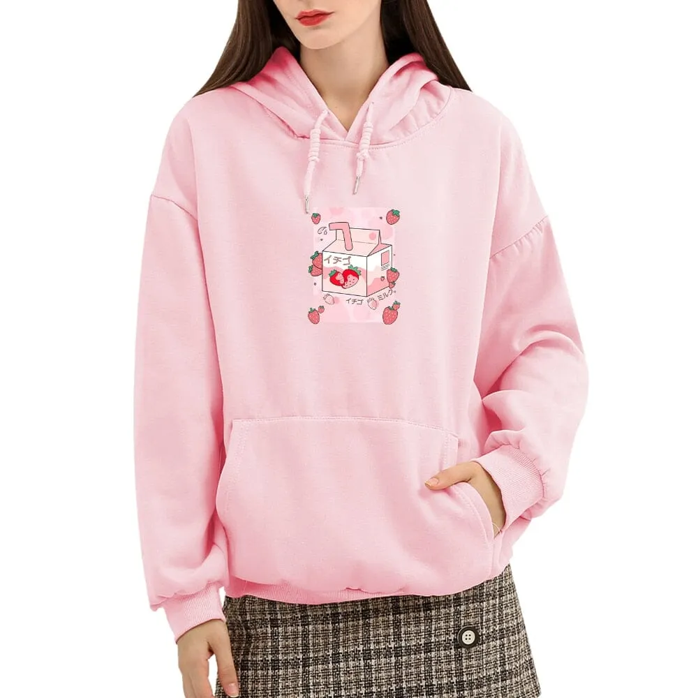 Kawaii Strawberry Milk Soft Hoodie