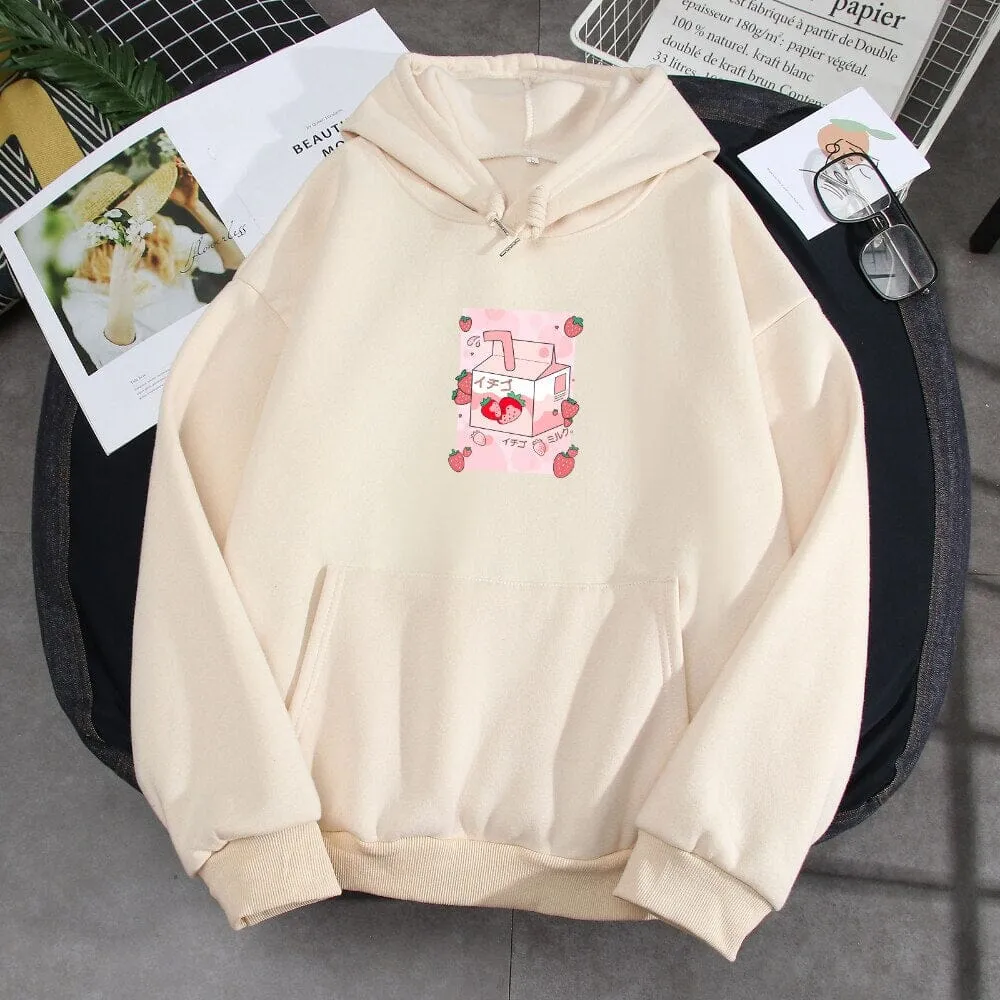 Kawaii Strawberry Milk Soft Hoodie