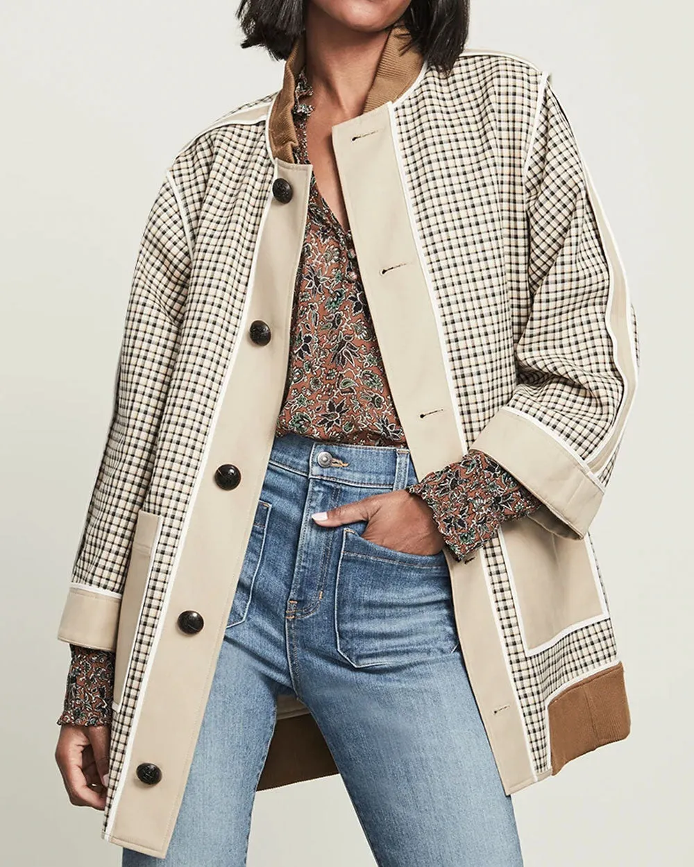 Khaki Check Reversible Balan Coat