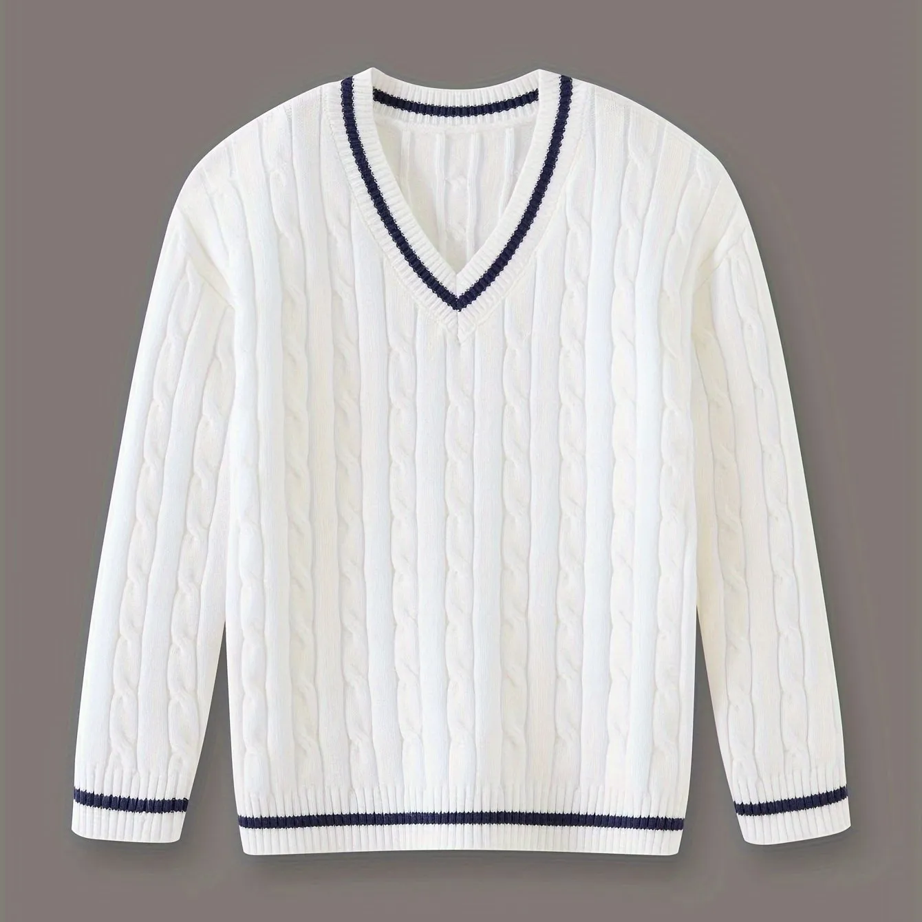 Kid's Preppy V-neck Sweater, Cable Knit, Long Sleeve, Casual, Spring/Fall/Winter