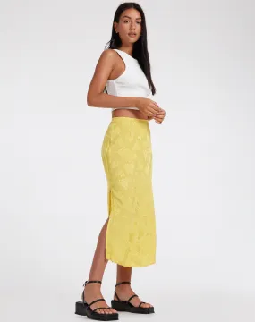 Kindra Midi Skirt in Satin Rose Sunshine Yellow