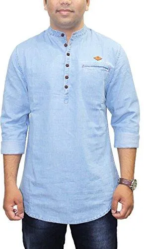 Kuons Avenue Men's Denim Kurta Shirt (KACLFS1169XL_Icewash_X-Large)