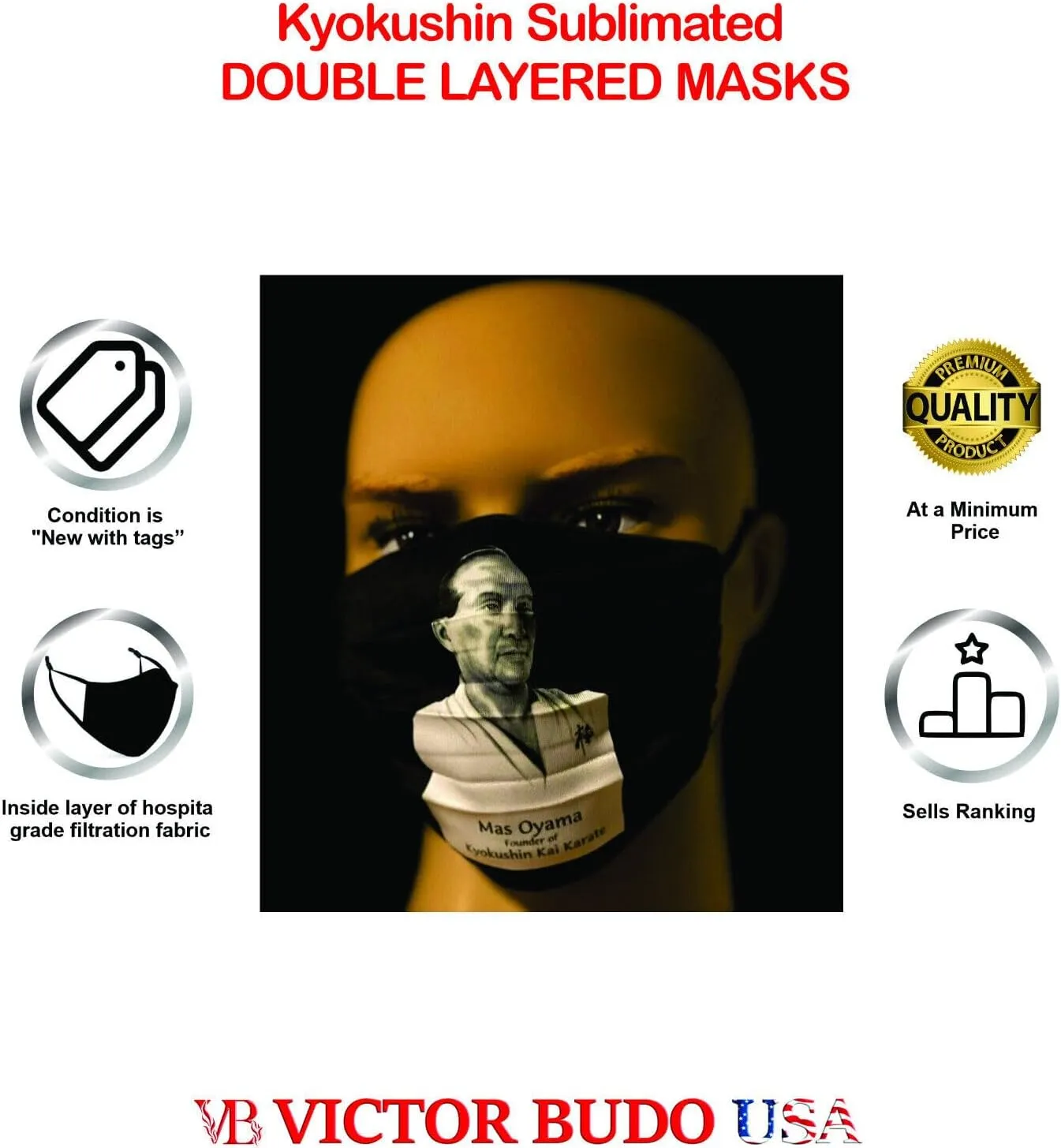 KYOKUSHIN KAI DOUBLE LAYER FACE MASKS- PACK OF 6 -BLACK