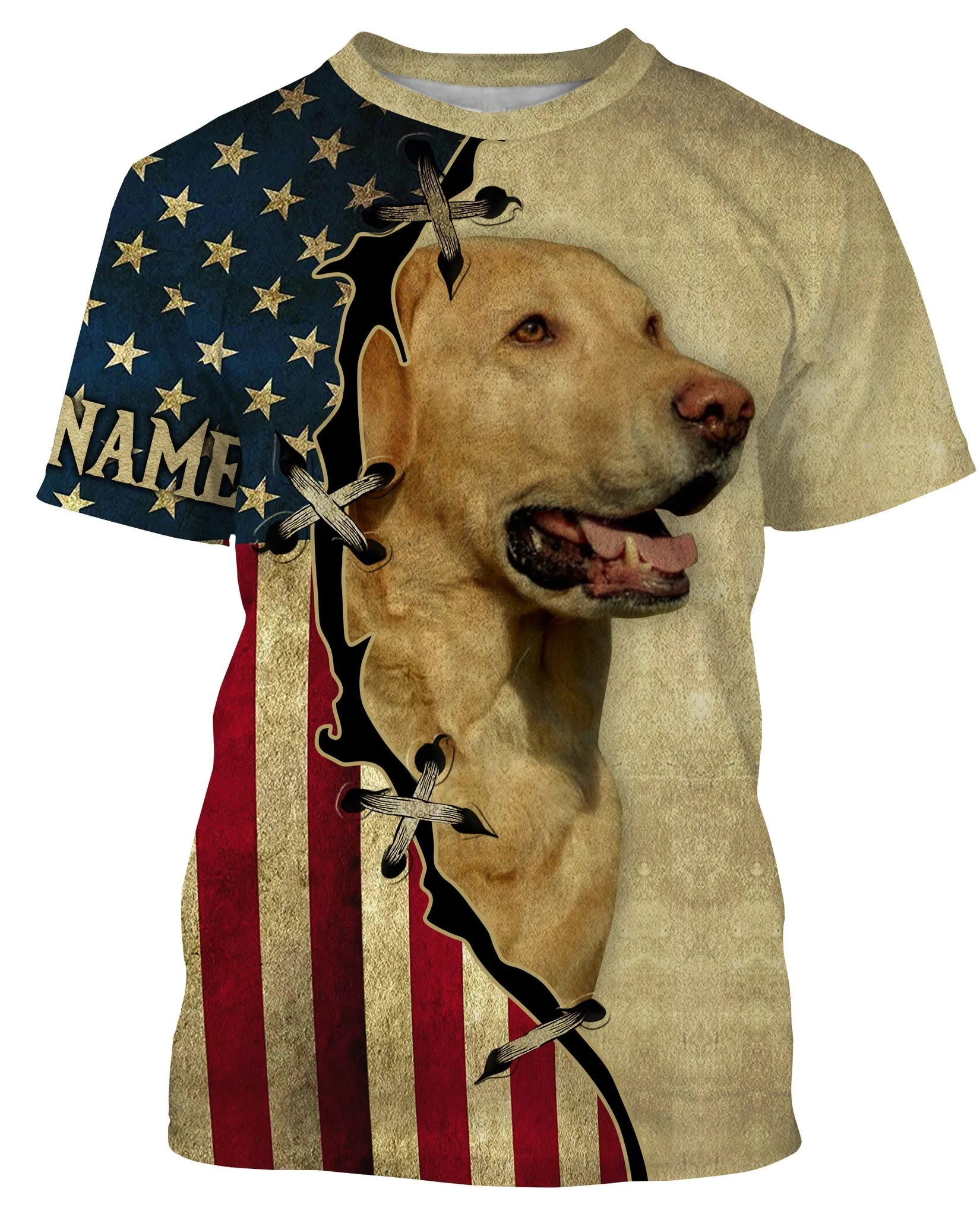 Labrador Retriever All Over Printed T-Shirt Long Sleeve, Custom American Flag Dog Lover Shirt