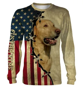 Labrador Retriever All Over Printed T-Shirt Long Sleeve, Custom American Flag Dog Lover Shirt