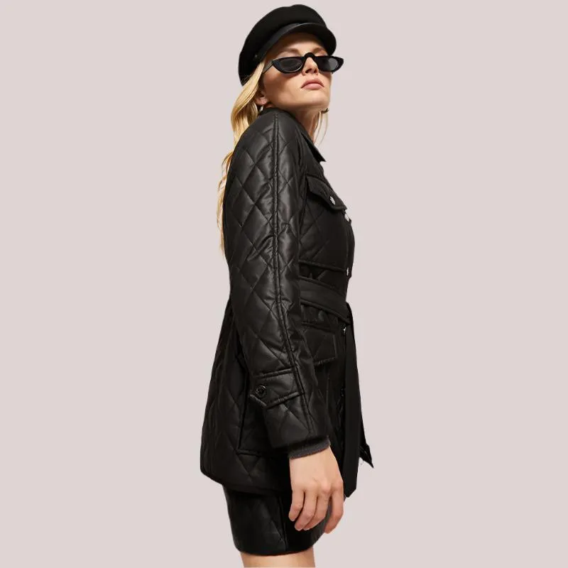 Lapeled Multi-Pockets Quilted Cotton Jacket