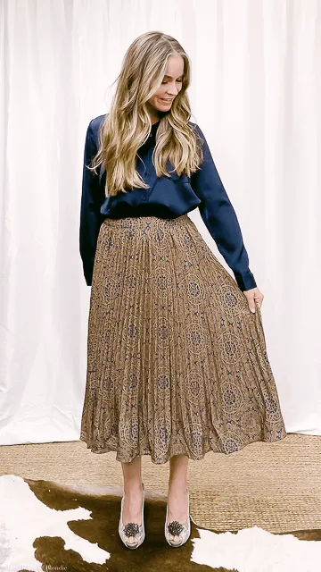 Letizia Pattern Print Midi Pleated Skirt