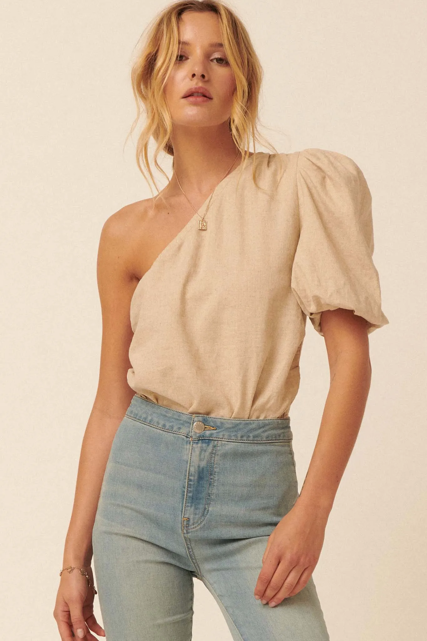 Living Proof One-Shoulder Puff-Sleeve Bodysuit