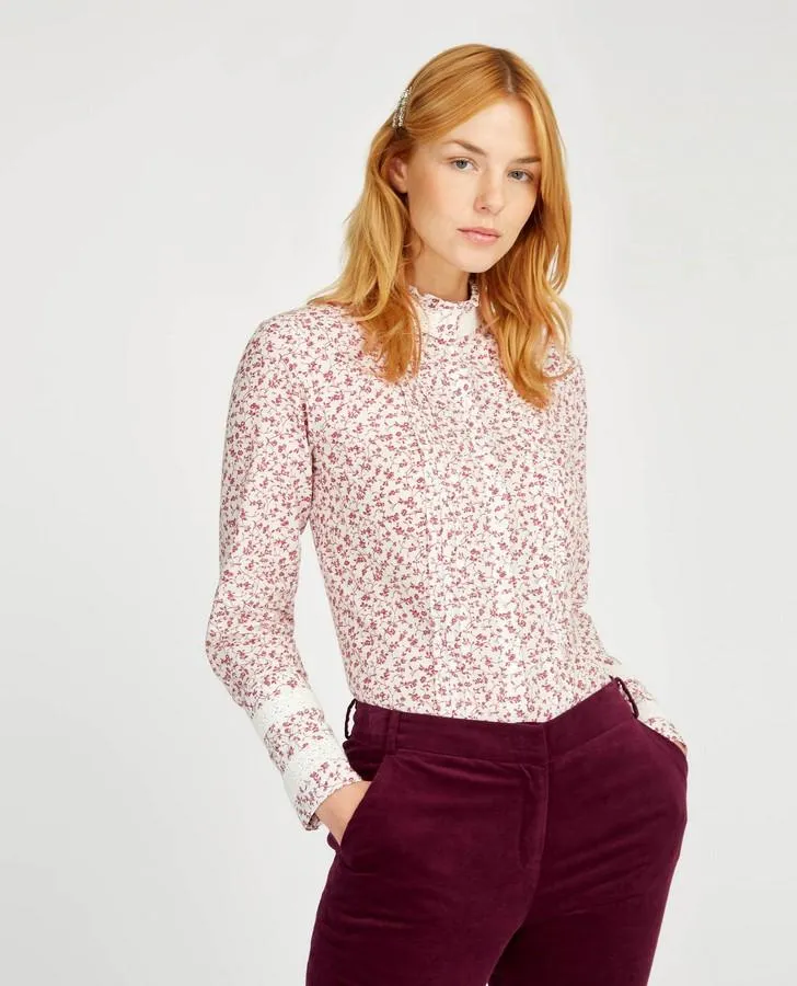 Long Sleeve Printed Lace Blouse