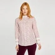 Long Sleeve Printed Lace Blouse