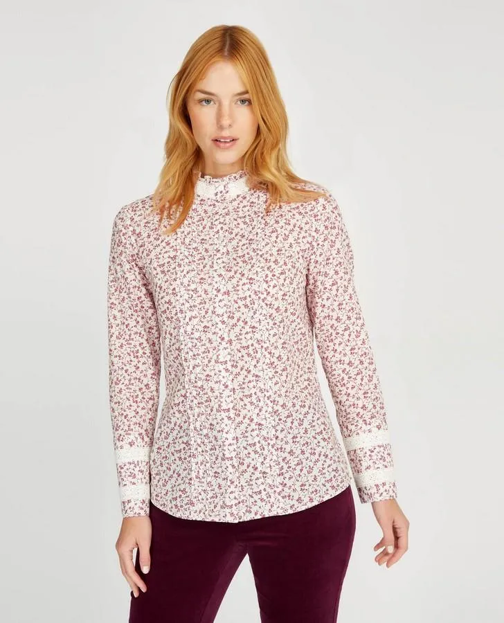 Long Sleeve Printed Lace Blouse