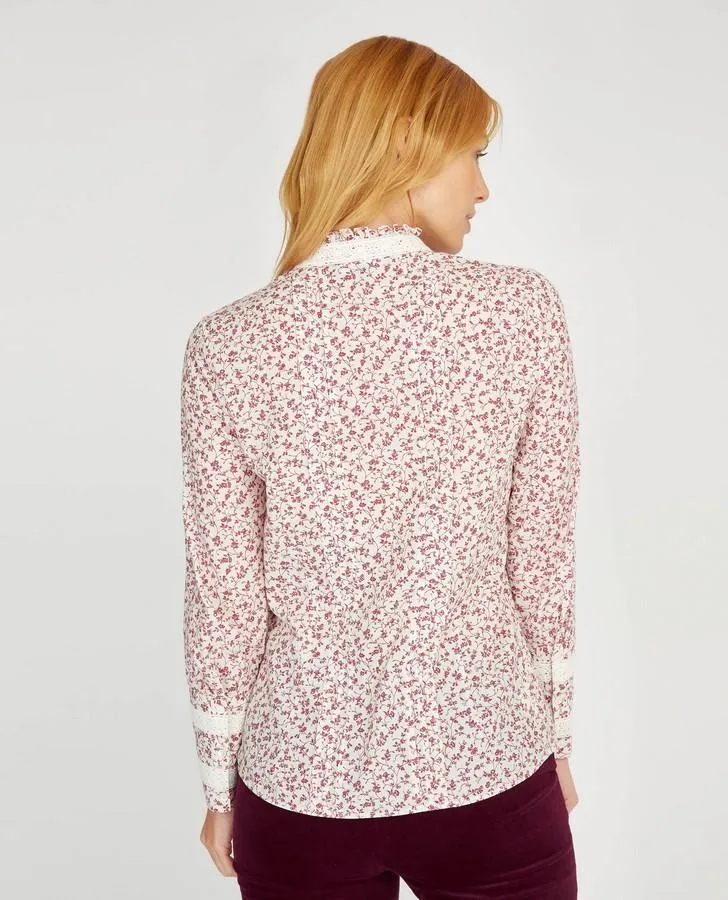 Long Sleeve Printed Lace Blouse