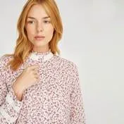 Long Sleeve Printed Lace Blouse