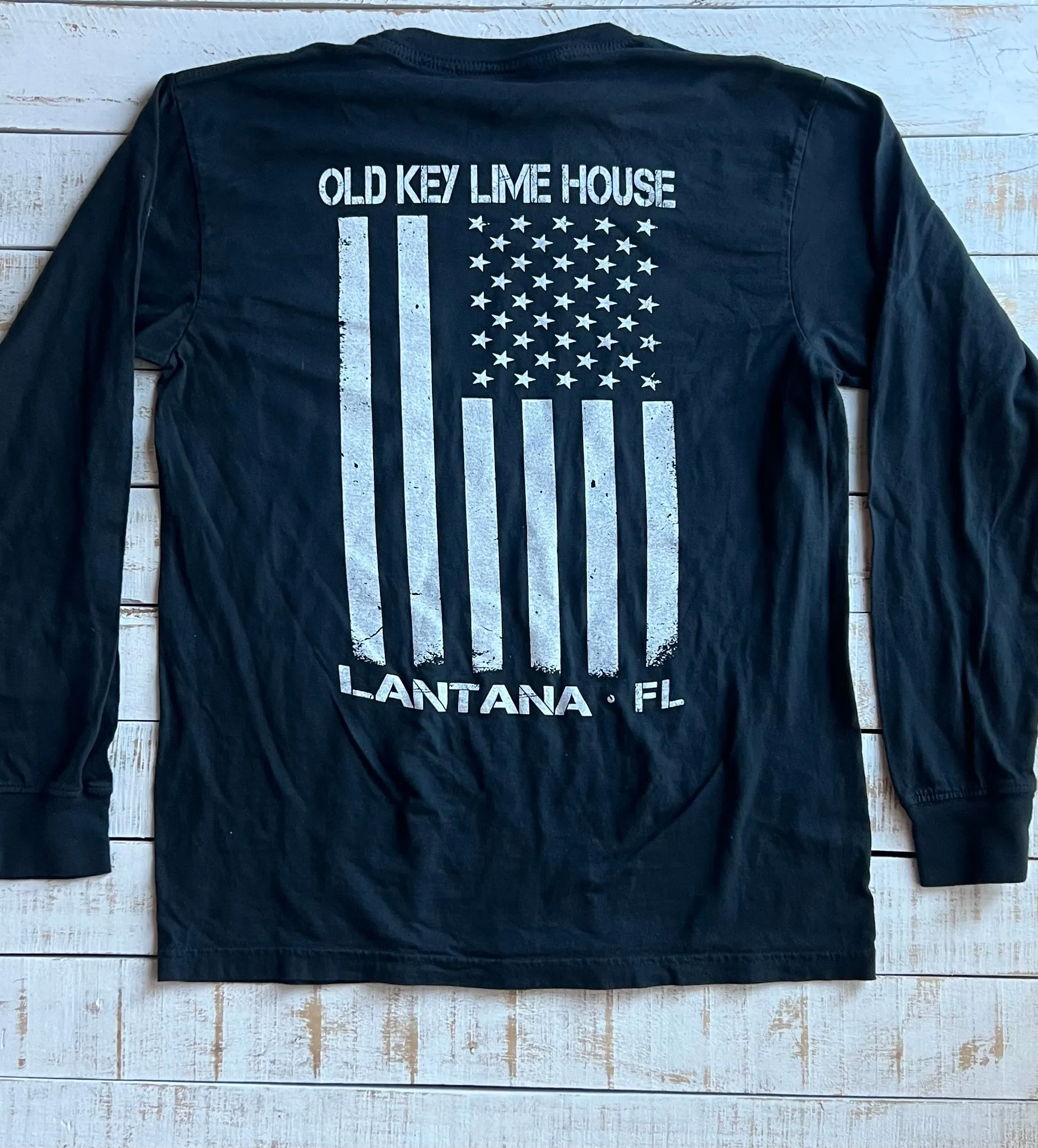 Long Sleeve USA Flag Pocket T-shirt, Black